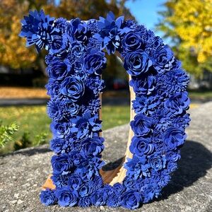 Handcrafted Wooden Floral D Blue